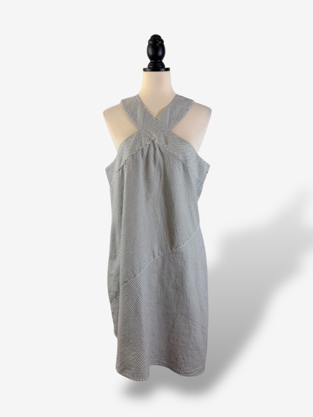 Anna Cate Black White Stripe Cross Neck Halter Dress L Asymmetrical Midi